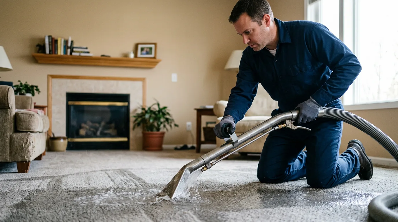 Water damage restoration technician working near Bonfield, IL